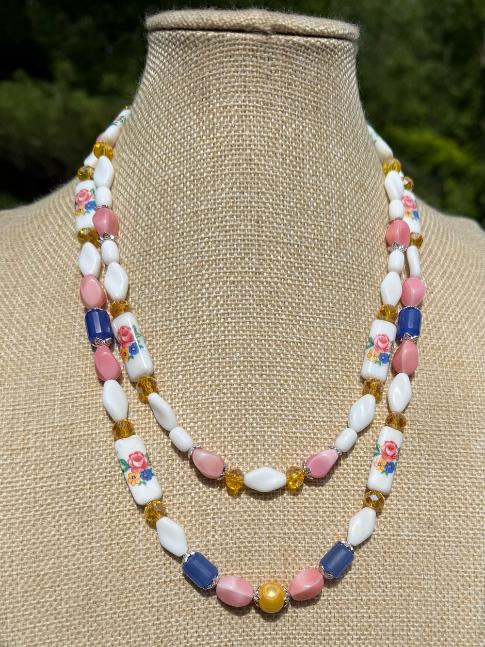 Handmade Vintage Milk Glass Beaded Necklace